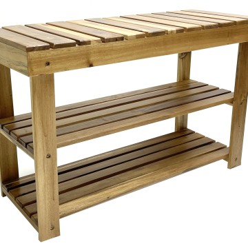 Premium Acacia Wood Bath Bench - Three-Tier Slatted Storage Rack